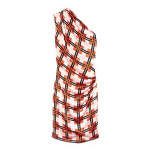 Thakoon Check-Print Silk-Satin Dress One Shoulder Size 6 Knee Length